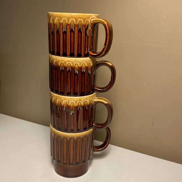 Vintage Brown Drip Glaze Stackable Mugs Set of 4 - Picture 8 of 11
